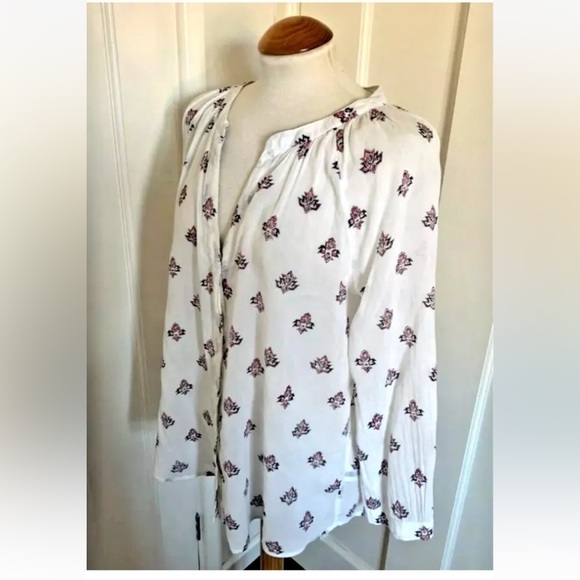 Womens Paige Size Medium Blouse Top Long Sleeve Sheer Boho Button Up White - Picture 1 of 6